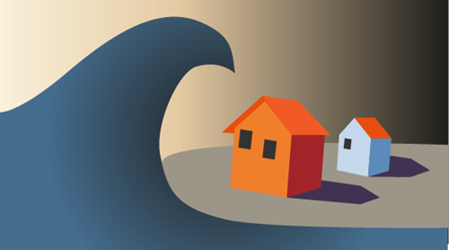 Illustration der viser huse der er ved at blive oversvømmet