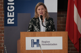 Regionsrådsformand i Region Hovedstaden Sophie Hæstorp Andersen (S) på talerstolen