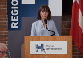 Regionsrådsmedlem i Region Hovedstaden Karin Friis Bach (RV) på talerstolen