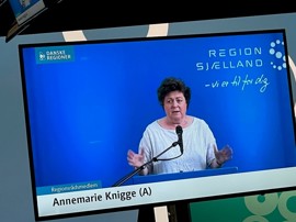 Regionsrådsmedlem i Region Sjælland, Annemarie Knigge (A) på talerstolen