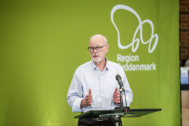 Regionsrådsmedlem i Region Syddanmark på talerstolen