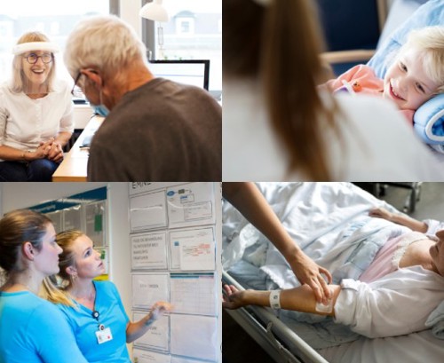 Fotocollage med billeder fra sundhedsvæsenet