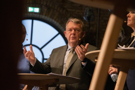 Udenrigsminister og formand for Moderaterne Lars Løkke Rasmussen (M) på talerstolen