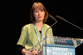 Formand for sundhedsudvalget i Danske Regioner og regionsrådsmedlem i Region Hovedstaden, Karin Friis Bach (B) på talerstolen