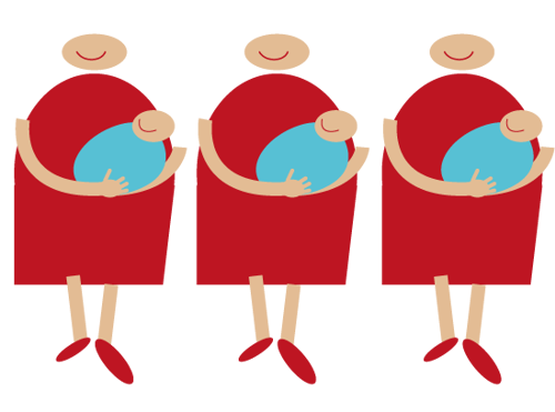 Illustration af 3 glade kvinder som netop er blevet mødre