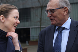 Sundhedsminister Ellen Trane Nørby og den afgående formand for Danske Regioner, Bent Hansen.