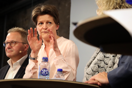 Politisk debat: formand for Landdistrikternes Fællesråd, Steffen Damsgaard og formand for lægeforeningen, Camilla Rathcke